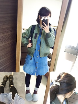 「ヘアアレンジ」｜「アイテム（MA-1）」を使った、yukkoさん（レディース・150cm）の冬コーディネート