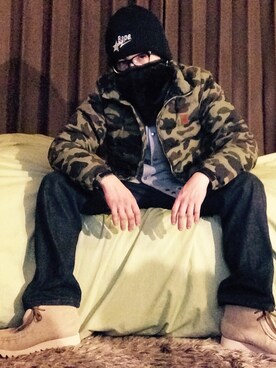 「Bape」｜「アイテム（ダウンジャケット/コート）」を使った、ぱんたさん（メンズ・170cm）の春コーディネート