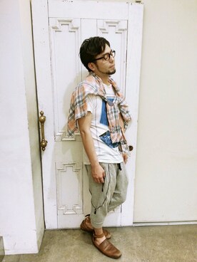 「Bershka（ベルシュカ）のアイテム（Tops、ホワイト系）」を使った、ラララレレレさん（メンズ・176cm）の春コーディネート