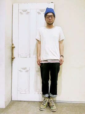 「Bershka（ベルシュカ）のアイテム（Tops、ベージュ系）」を使った、ラララレレレさん（メンズ・176cm）の春コーディネート