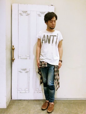 「H&M（エイチ・アンド・エム）のアイテム（Pants、ブルー系）」を使った、ラララレレレさん（メンズ・176cm）の春コーディネート