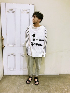 「mercibeaucoup,（メルシーボークー）のアイテム（Tops、ホワイト系）」を使った、ラララレレレさん（メンズ・176cm）の春コーディネート