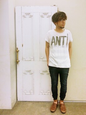 「Bershka（ベルシュカ）のアイテム（Tops、ホワイト系）」を使った、ラララレレレさん（メンズ・176cm）の夏コーディネート