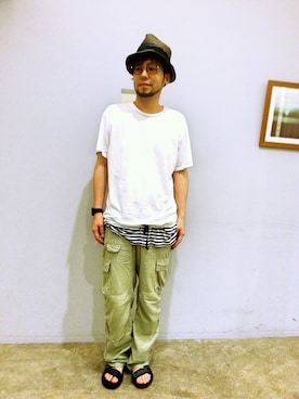 「スナフキンのアイテム（Others、グリーン系）」を使った、ラララレレレさん（メンズ・176cm）の夏コーディネート