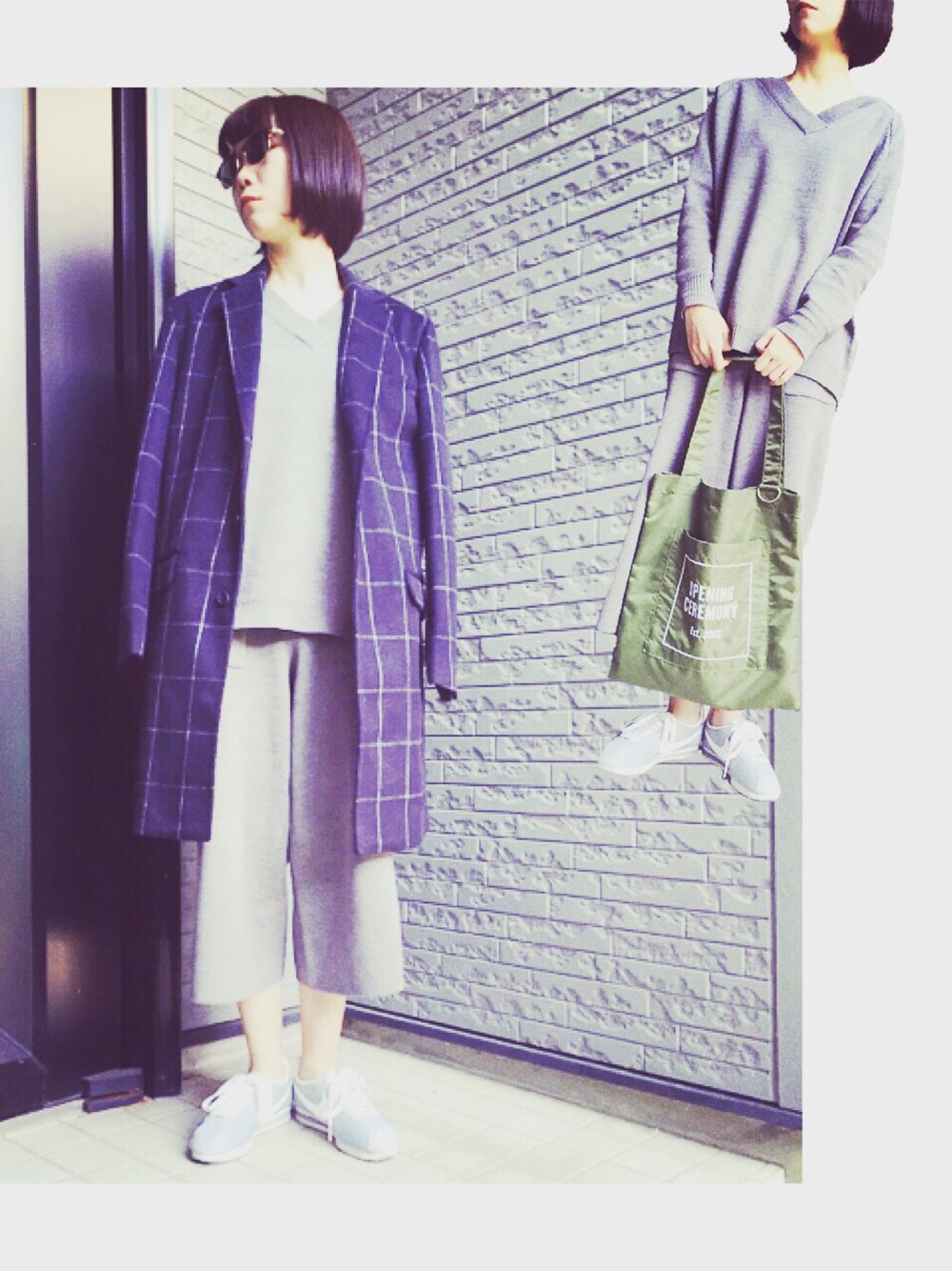 「GU、GUMANIA、ootd、outfit、fashion、murua、OPENING CEREMONY、NIKE、gray、プチプラ」｜「GUのアイテム（ニット/セーター、グレー系）」を使った、AKANEさん（レディース・161cm）の秋コーディネートの1枚目の写真