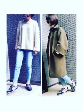 「MURUA（ムルーア）のアイテム（ステンカラーコート）」を使った、AKANEさん（レディース・161cm）の冬コーディネート