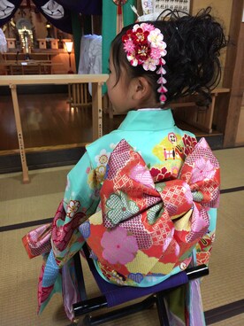 「アイテム（浴衣、グリーン系）」を使った、Ri♡Asmさん（キッズ・110cm）の秋コーディネート