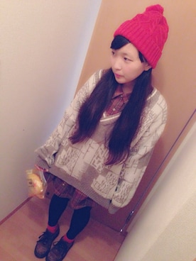 「赤ニット帽」｜おんみさん（レディース・157cm）の秋コーディネート