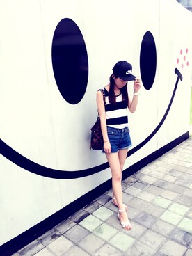 「NIKE（ナイキ）のアイテム（帽子、ブラック系）」を使った、Christina Chanさん（レディース）の夏コーディネート