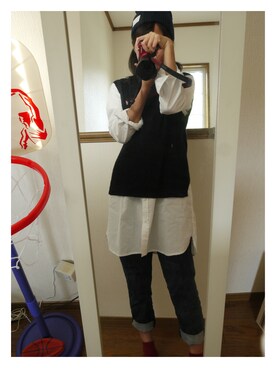 「カメラ女子」｜「アイテム（ニットキャップ/ビーニー）」を使った、ayanosukeさん（レディース・161cm）の冬コーディネート