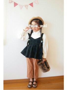 「アイテム（ヘアアクセサリー、ブルー系）」を使った、なちこ＊emiさん（キッズ・110cm）の秋コーディネート