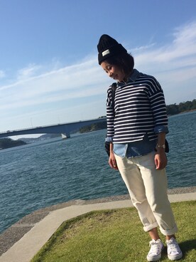 「SHIPS JET BLUE（シップスジェットブルー）のアイテム（ニットキャップ/ビーニー）」を使った、mizさん（レディース・148cm）の秋コーディネート
