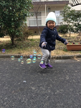 「アイテム（ナイロンジャケット）」を使った、umaaaaさん（キッズ・90cm）の冬コーディネート