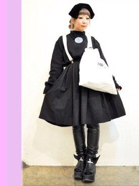 「UNBILICAL（エンブレム）のtokyobopper / 大仏シューズ（サンダル、ブラック系）」を使った、riさん（レディース・152cm）の春コーディネート