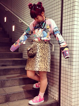 「convers / スニーカー（スニーカー、ピンク系）」を使った、riさん（レディース・152cm）の春コーディネート