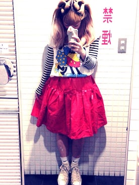 「MICKEYTシャツ」｜riさん（レディース・152cm）の夏コーディネート