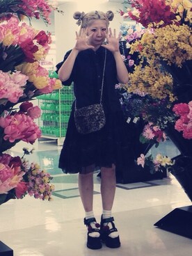 「アイテム（サンダル、ブラック系）」を使った、riさん（レディース・152cm）の夏コーディネート