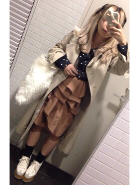 「durbuy（デュルブイ）のNEW GERMAN TRAINER（その他シューズ、ホワイト系）」を使った、riさん（レディース・152cm）の冬コーディネート