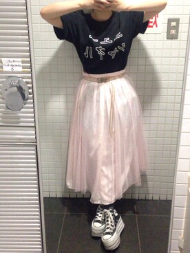 「usedのアイテム（スカート、ピンク系）」を使った、riさん（レディース・152cm）の秋コーディネート