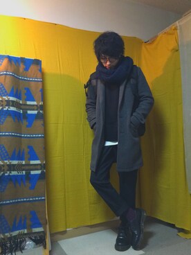 「アイテム（チェスターコート）」を使った、ひらおぎさん（メンズ・168cm・20代）の冬コーディネート
