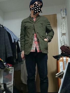 「WOOLRICH（ウールリッチ）のアイテム（ミリタリージャケット）」を使った、とむ。さん（メンズ・172cm）の冬コーディネート