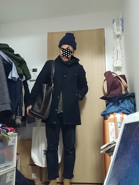 「WOOLRICH（ウールリッチ）のアイテム（ミリタリージャケット）」を使った、とむ。さん（メンズ・172cm）の冬コーディネート