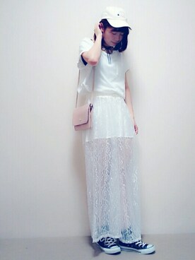 「CONVERSE（コンバース）のCONVERSE ALL STAR　ハイカットスニーカー（スニーカー）」を使った、も。さん（レディース・160cm）の夏コーディネート