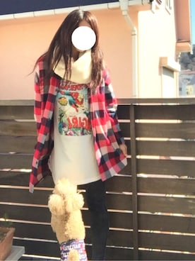 「アイテム（シャツワンピース、レッド系）」を使った、リンゴさん（レディース・161cm）の春コーディネート