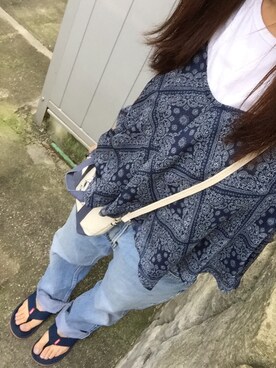 「ビーサン」｜「アイテム（財布/小物）」を使った、リンゴさん（レディース・161cm）の夏コーディネート