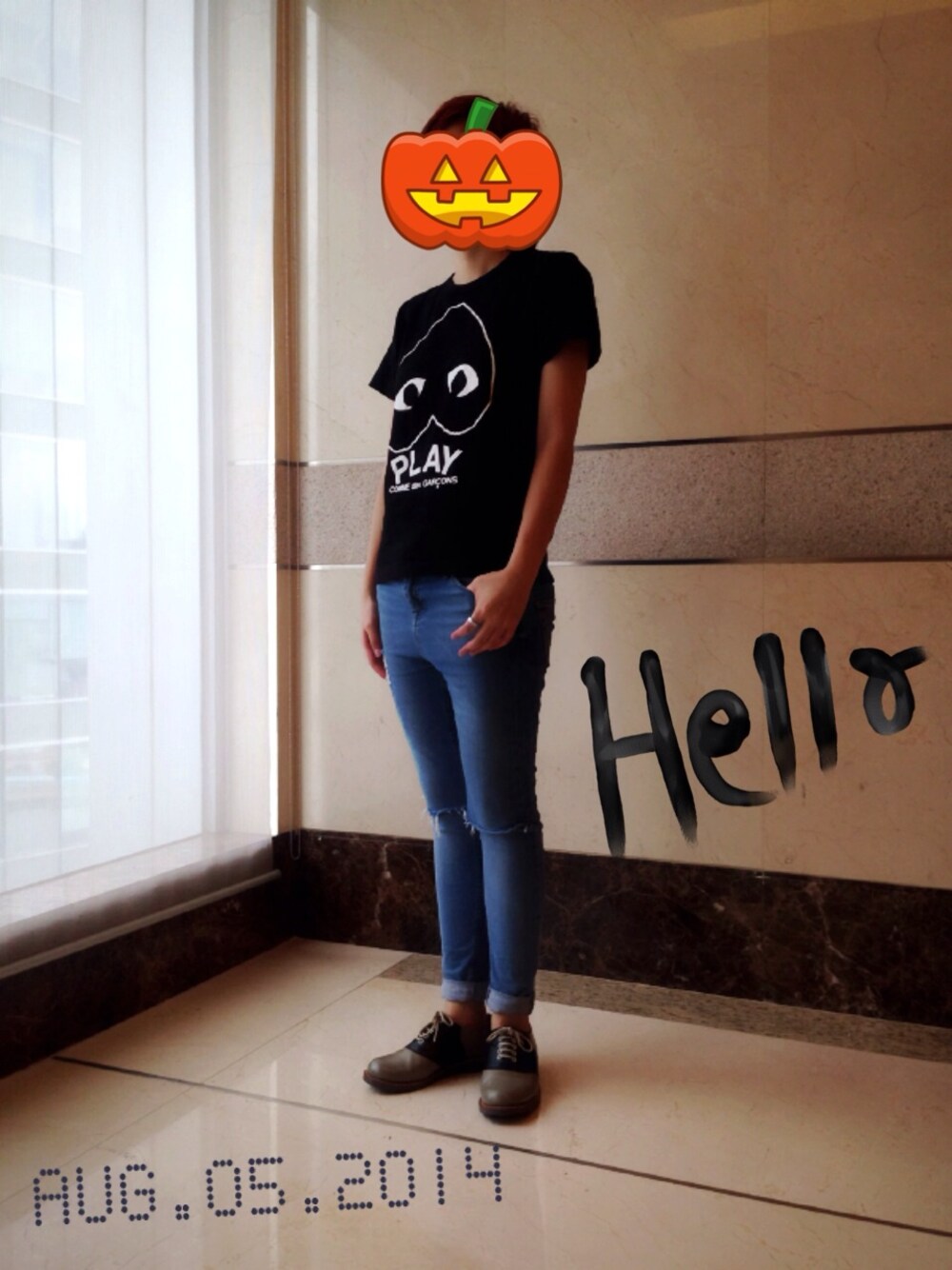 「regal、TOPSHOP、PLAY comme des garcons、COMME des GARCONS、working style」｜「PLAY COMME des GARCONSのアイテム（Tシャツ/カットソー、ブラック系）」を使った、Jayさん（レディース・166cm）の夏コーディネートの1枚目の写真