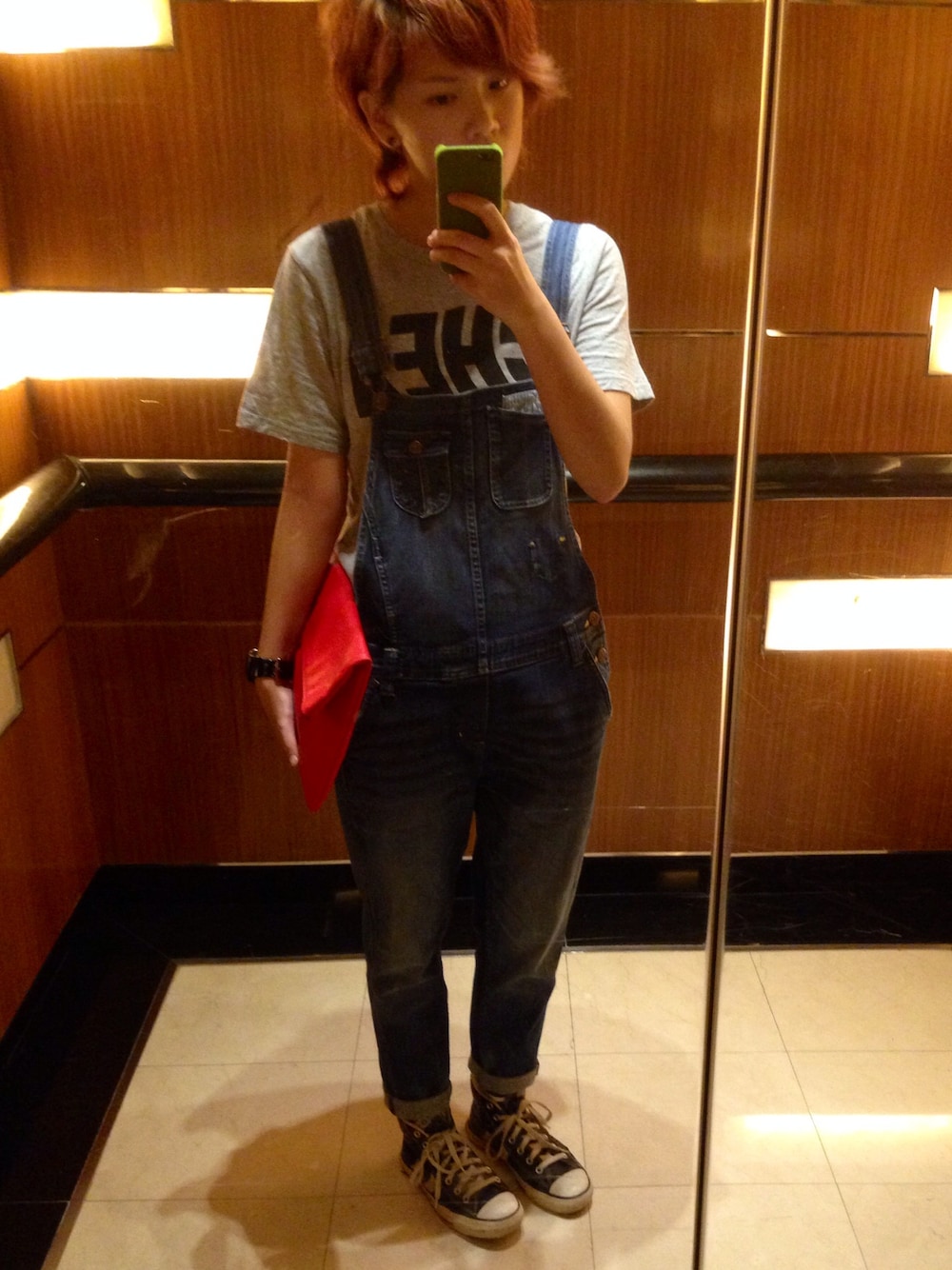 「LEE、cheap monday、G-SHOCK、clutchbag、TEE、Tshirts、ALLINONE、converse」｜「CHEAP MONDAYのTyler printed tee CM bold（Tシャツ/カットソー、グレー系）」を使った、Jayさん（レディース・166cm）の夏コーディネートの1枚目の写真