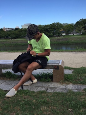 「OLD NAVY（オールドネイビー）のアイテム（帽子）」を使った、やすelmoさん（メンズ・165cm）の夏コーディネート