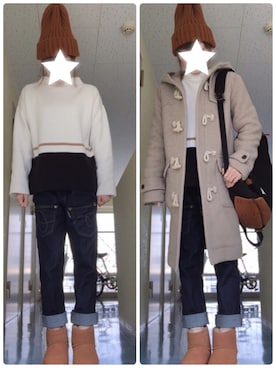 「TODAYFUL（トゥデイフル）のアイテム（ダッフルコート）」を使った、kerooo◡̈⃝⋆*さん（レディース・148cm）の冬コーディネート