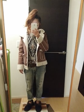 「ボーイッシュ」｜「アイテム（ムートンコート）」を使った、mayoさん（レディース・157cm）の冬コーディネート
