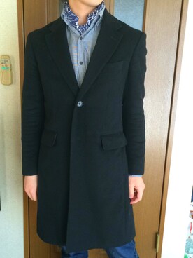 「TAKEO KIKUCHI（タケオキクチ）のアイテム（チェスターコート）」を使った、山田 健成さん（メンズ・173cm）の春コーディネート