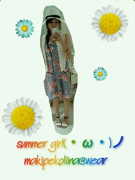 「ヴィンテージワンピース」｜「アイテム（帽子）」を使った、makpekoriinaさん（レディース・159cm）の夏コーディネート