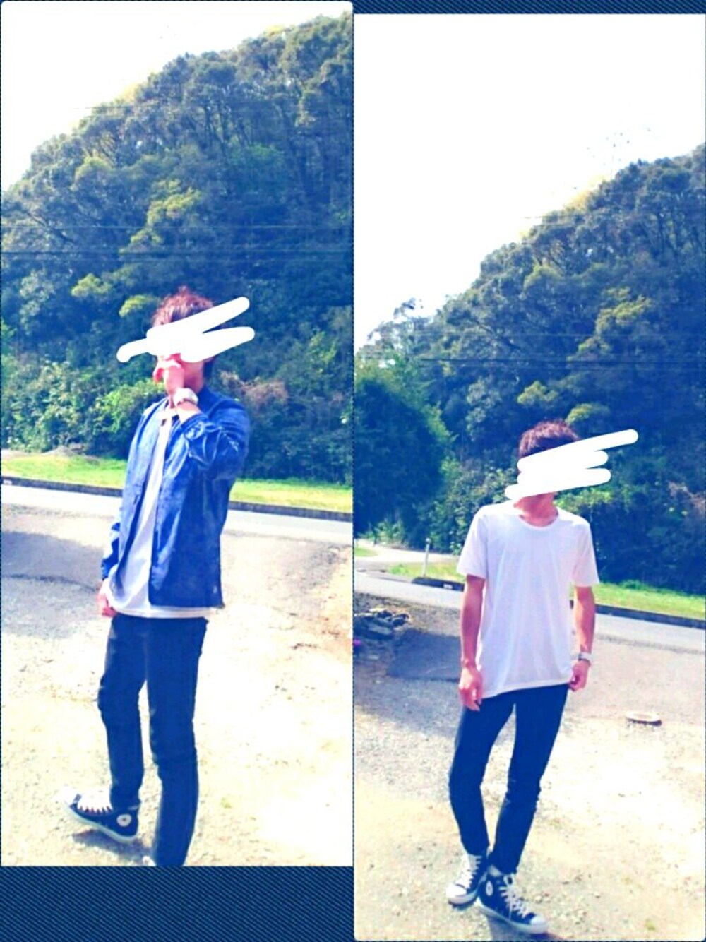 ブルー系のブルゾン、ホワイト系のTシャツ/カットソー、ブラック系のその他パンツを着用したメンズの春コーディネートの1枚目の写真