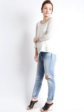 「加工デニム」｜DenimeWebStoreさん（レディース・164cm）の夏コーディネート