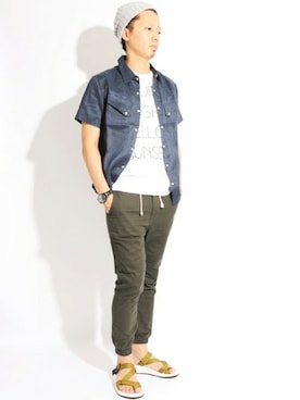 「Gramicci（グラミチ）のアイテム（サンダル）」を使った、DenimeWebStoreさん（メンズ・175cm）の夏コーディネート