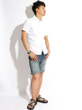 「Gramicci（グラミチ）のアイテム（サンダル）」を使った、DenimeWebStoreさん（メンズ・176cm）の夏コーディネート