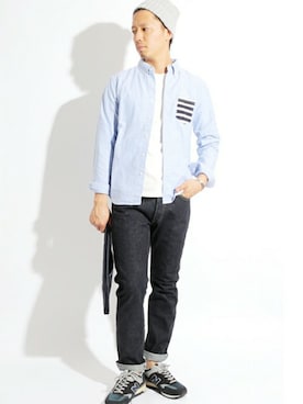 「アイテム（クラッチバッグ、ブルー系）」を使った、DenimeWebStoreさん（メンズ・176cm）の夏コーディネート