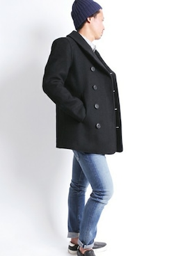 「Denime（ドゥニーム）のアイテム（ピーコート）」を使った、DenimeWebStoreさん（メンズ・176cm）の秋コーディネート