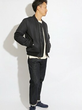 「Denime（ドゥニーム）のアイテム（MA-1）」を使った、DenimeWebStoreさん（メンズ・176cm）の秋コーディネート