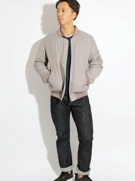 「Denime（ドゥニーム）のアイテム（MA-1）」を使った、DenimeWebStoreさん（メンズ・176cm）の秋コーディネート