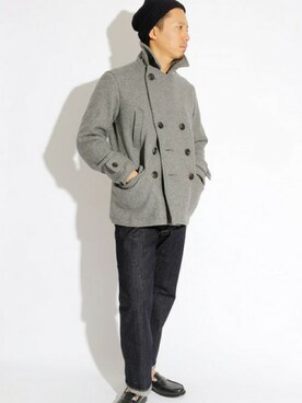 「Denime（ドゥニーム）のアイテム（ピーコート）」を使った、DenimeWebStoreさん（メンズ・176cm）の秋コーディネート