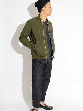 「Denime（ドゥニーム）のアイテム（MA-1）」を使った、DenimeWebStoreさん（メンズ・176cm）の秋コーディネート