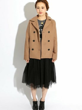 「アイテム（ピーコート、ベージュ系）」を使った、DenimeWebStoreさん（レディース・164cm）の秋コーディネート