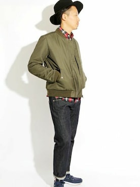 「Denime（ドゥニーム）のアイテム（MA-1）」を使った、DenimeWebStoreさん（メンズ・176cm）の秋コーディネート