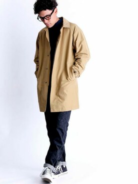 「Denime（ドゥニーム）のアイテム（ステンカラーコート）」を使った、DenimeWebStoreさん（メンズ・173cm）の秋コーディネート