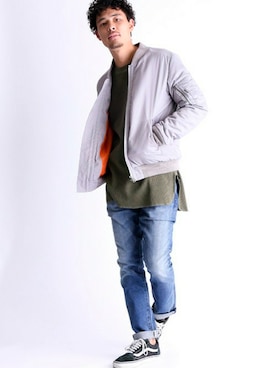 「Denime（ドゥニーム）のアイテム（MA-1）」を使った、DenimeWebStoreさん（メンズ・173cm）の冬コーディネート